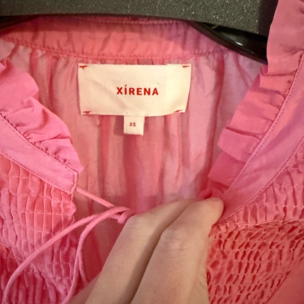 XiRENA Pink Smocked Keyhole Flutter Top - Picture 2 of 4
